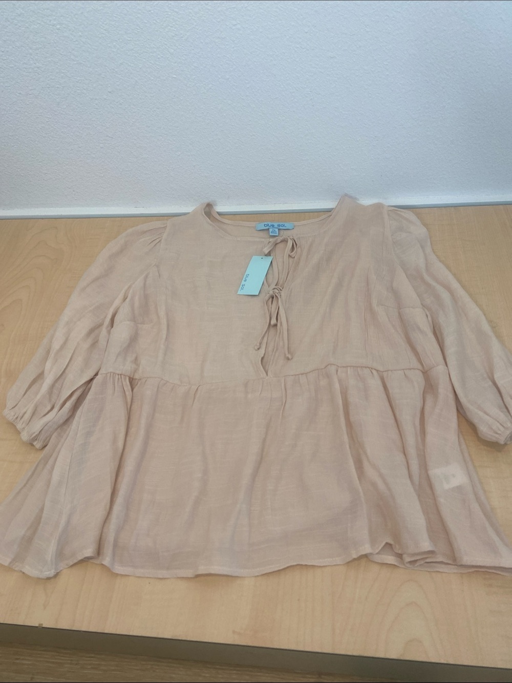 Lightweight Tie-Front Peasant Tunic in Blush